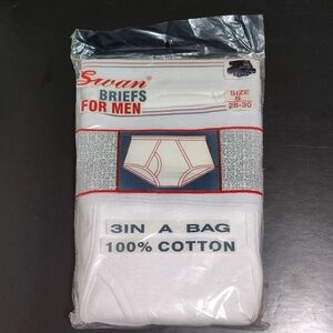 VINTAGE Swan Men's White Briefs - 3 Pack Sz 28-30 100% Cotton